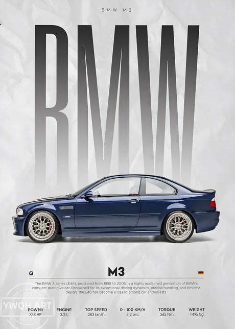 Poster de voiture, affiche murale BMW M3 E46 CSL, vue 2