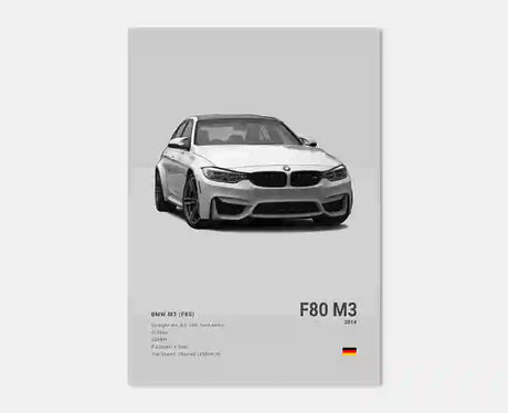 Poster voiture, affiche murale BMW Motorsport, BMW M3 F80, fond gris