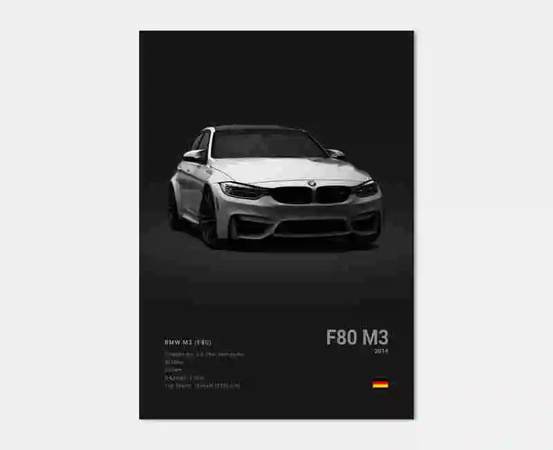 Poster voiture, affiche murale BMW Motorsport, BMW M3 F80, fond noir