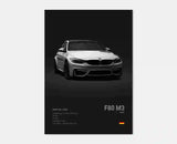 Poster voiture, affiche murale BMW Motorsport, BMW M3 F80, fond noir