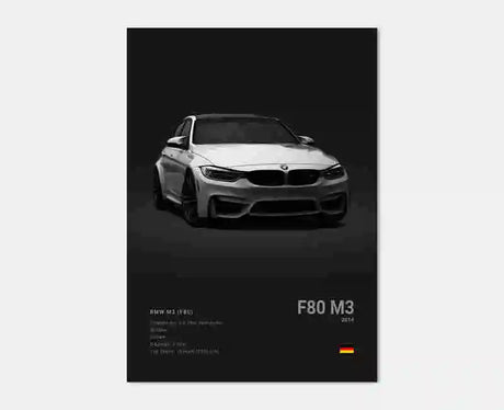 Poster voiture, affiche murale BMW Motorsport, BMW M3 F80, fond noir