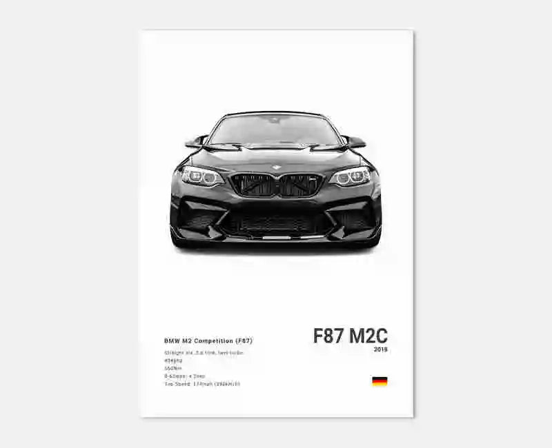 Poster voiture, affiche murale BMW Motorsport, BMW M2 Competition, fond blanc
