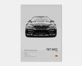 Poster voiture, affiche murale BMW Motorsport, BMW M2 Competition, fond gris