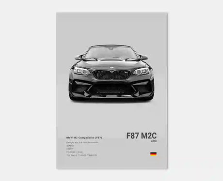 Poster voiture, affiche murale BMW Motorsport, BMW M2 Competition, fond gris