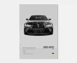 Poster voiture, affiche murale BMW Motorsport, BMW M3 Competition, fond gris
