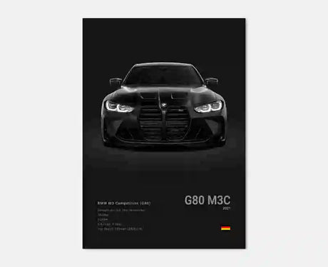 Poster voiture, affiche murale BMW Motorsport, BMW M3 Competition, fond noir