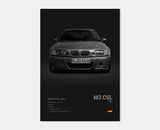 Poster voiture, affiche murale BMW Motorsport, BMW M3 CSL, fond noir