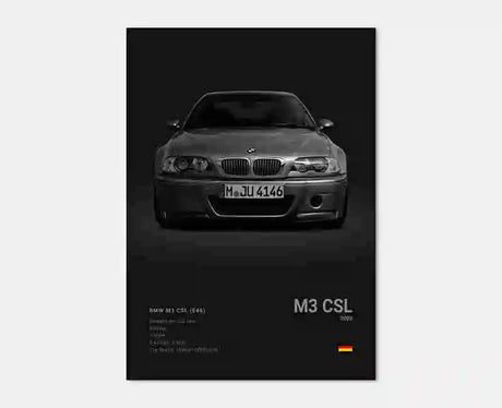 Poster voiture, affiche murale BMW Motorsport, BMW M3 CSL, fond noir