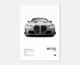 Poster voiture, affiche murale BMW Motorsport, BMW M4 CSL, fond blanc