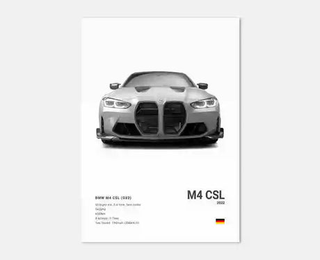 Poster voiture, affiche murale BMW Motorsport, BMW M4 CSL, fond blanc