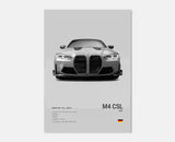 Poster voiture, affiche murale BMW Motorsport, BMW M4 CSL, fond gris