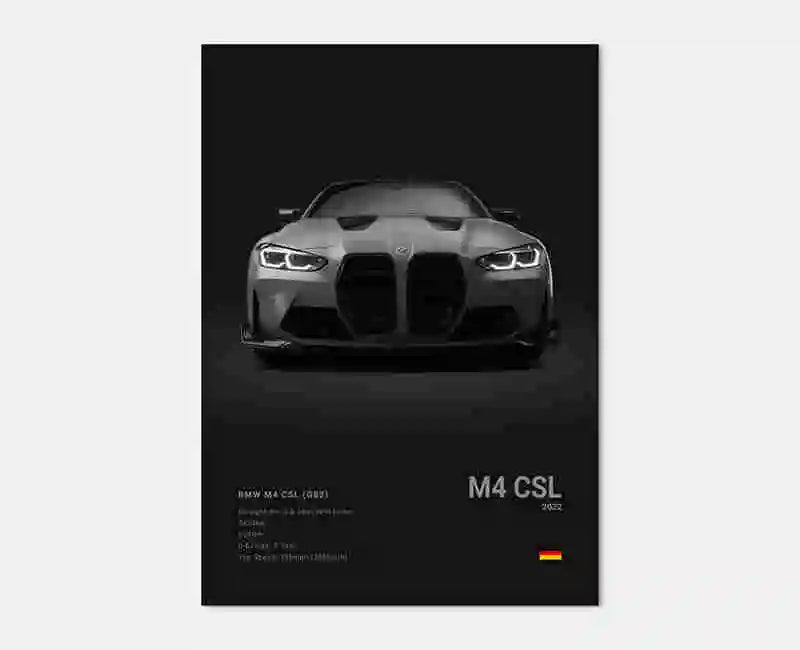 Poster voiture, affiche murale BMW Motorsport, BMW M4 CSL, fond noir