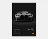 Poster voiture, affiche murale BMW Motorsport, BMW M4 CSL, fond noir