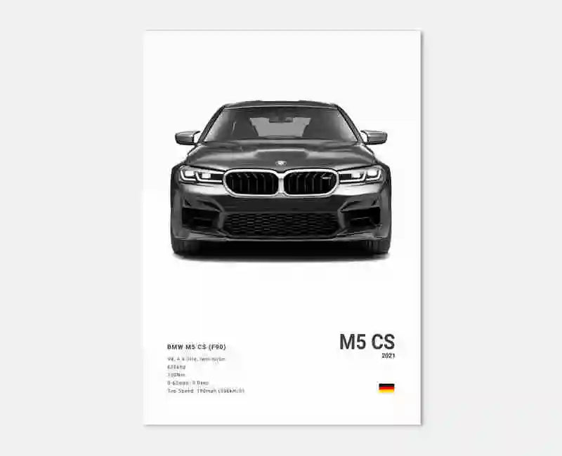 Poster voiture, affiche murale BMW Motorsport, BMW M5 CS, fond blanc