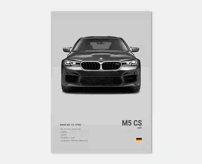 Poster voiture, affiche murale BMW Motorsport, BMW M5 CS, fond gris