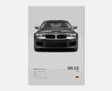 Poster voiture, affiche murale BMW Motorsport, BMW M5 CS, fond gris