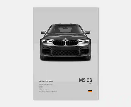 Poster voiture, affiche murale BMW Motorsport, BMW M5 CS, fond gris