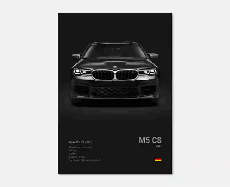 Poster voiture, affiche murale BMW Motorsport, BMW M5 CS, fond noir