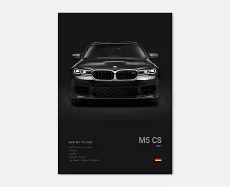 Poster voiture, affiche murale BMW Motorsport, BMW M5 CS, fond noir