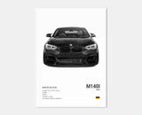 Poster voiture, affiche murale BMW Motorsport, BMW M140i, fond blanc