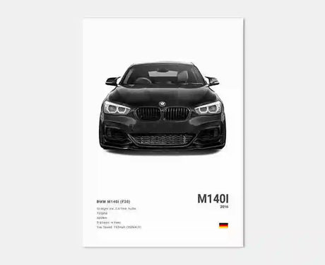 Poster voiture, affiche murale BMW Motorsport, BMW M140i, fond blanc