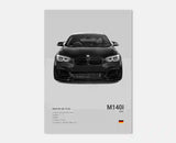 Poster voiture, affiche murale BMW Motorsport, BMW M140i, fond gris