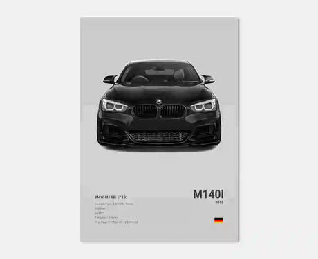 Poster voiture, affiche murale BMW Motorsport, BMW M140i, fond gris