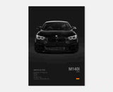 Poster voiture, affiche murale BMW Motorsport, BMW M140i, fond noir