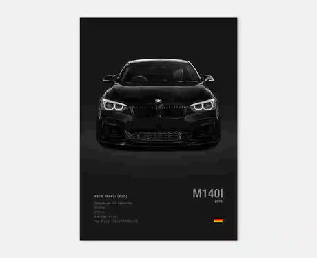 Poster voiture, affiche murale BMW Motorsport, BMW M140i, fond noir