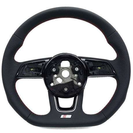 Volant à méplat Performance pour Audi A3, S3 8V (2012 à 2020), cuir noir, surpiqûres rouges, avec trous pour palettes