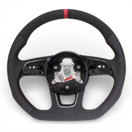 Volant à méplat Performance pour Audi A3, S3 8V (2012 à 2020), cuir noir et alcantara, surpiqûres noires