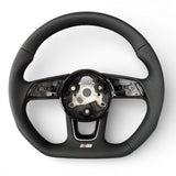 Volant à méplat Performance pour Audi A3, S3 8V (2012 à 2020), cuir noir, surpiqûres noires