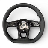Volant à méplat Performance pour Audi A4, S4 B9 (2015 à 2024), cuir noir, surpiqûres noires, sans logo