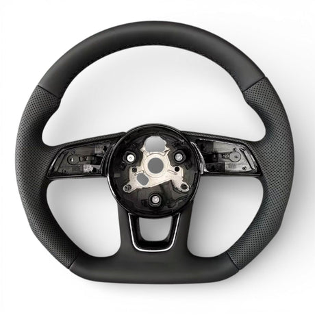 Volant à méplat Performance pour Audi A4, S4 B9 (2015 à 2024), cuir noir, surpiqûres noires, sans logo