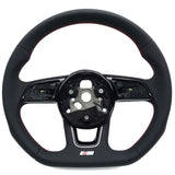 Volant à méplat Performance pour Audi A4, S4 B9 (2015 à 2024), cuir noir, surpiqûres rouges, avec trous pour palettes