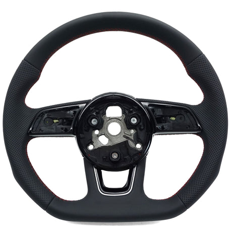 Volant à méplat Performance pour Audi A5, S5 B9 (2016 à 2024), cuir noir, surpiqûres rouges